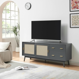 Fernsehschrank Susa mit Polyrattan-Front 160 x 40 x 65 cm Grau [en. casa]