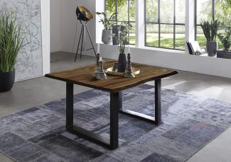 SAM Esszimmertisch 90x90 cm Quintus, echte Baumkante, Baumkantentisch nussbaumfarben, massiver Esstisch aus Akazienholz, U-Metallgestell Schwarz