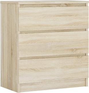 Kommode mit 3 Schubladen, Farbe: Sonoma Eiche, H: 79 cm, B: 70 cm, T: 39 cm. Schrank für Wohnzimmer, Büro, Schlafzimmer