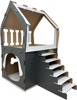 Jungengel Hundehütte 3XL Hundehaus Hundebett Indoor Tierbett Tierhaus Hundenest Holzhaus, 91 x 84 x 58 cm, Einfacher Aufbau, Anthrazit / Weiß, Langlebig