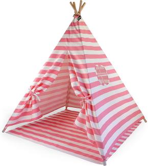 Hej Lønne Tipi Zelt für Kinder (rosa, gestreift), Indianerzelt, 4 Stangen, 120 x 120 x 150 cm, Baumwolle