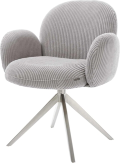 Drehstuhl Nube-Flex mit Armlehnen Cord Silbergrau Kreuzgestell breit Edelstahl 360° drehbar Wippfunktion Taschenfederkern