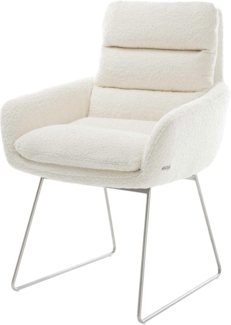 Esszimmerstuhl Abelia-Flex mit Armlehnen Bouclé Weiß Kufengestell Edelstahl
