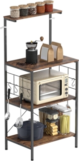 HOMCOM Küchenregal 4-stufiges Design, Arbeitsplatte, 8 Haken, Bäckerregal 1-tlg, aus Metallrahmen, Rustikal-Braun, 60 x 42 x 134,5 cm