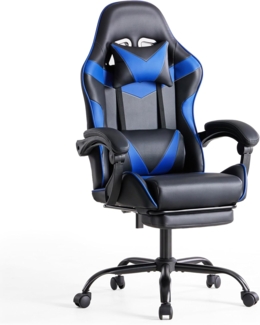 Sweetcrispy Gaming Stuhl, Gaming Chair mit Fußstütze Kopfstütze Lendenwirbelstütze, Ergonomischer PC Stuhl, Höhenverstellbarer Bürostuhl Computerstuhl, Gamer Stuhl, Drehbarer Schreibtischstuhl, Blau