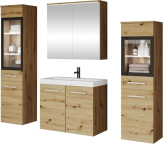 Badmöbel-Set Madrit II (Farbe: Artisan Eiche, mit Siphon, mit weißer LED Beleuchtung)