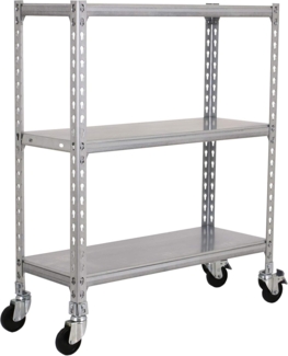 Simon Rack Simonclick Metallregal mit Rollen, 975 x 800 x 300 mm, 3 Metallböden, 75 kg Flexion-Punkt, Lagerregale, verzinkt