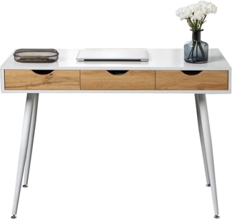 sogesfurniture Schreibtisch mit 3 Schubladen, Moderner Computertisch Bürotisch Arbeitstisch PC Laptop Tisch mit 4 Metallbeine in Weiß, 110 * 50 * 78cm, BHEU-GCBG1016