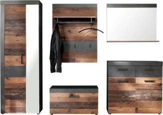 Garderobenset Indy 5-teilig Used Wood und Matera grau 265 cm