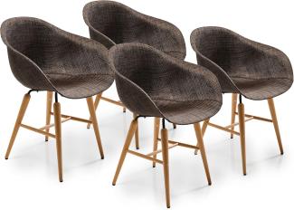 Kare Design Forum Wood Brown 4er Set, moderner Esszimmerstuhl im Retro-Design mit Armlehne, Braun (H/B/T) 79x60,5x53cm