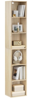 WOLTU Bücherregal Bücherschrank Standregal Aufbewahrungregal Raumteiler Büroregal Aktenschrank 6 Fächer, Holzwerkstoff, 30 x 158,5 x 24 cm(BxHxT), Helle Eiche SK003hei6