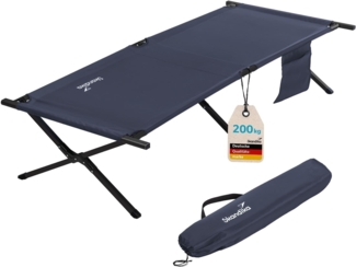 Skandika Feldbett Mutenia, Klappbare Campingbett, Sonnenliege, Campingliege Organizer-Tasche, max. 200kg, 210 x 75cm, Anti-Rutsch-Füße, Tragetasche