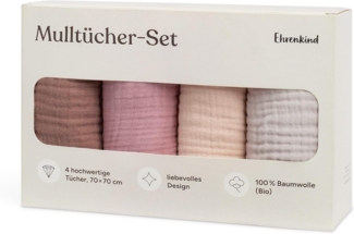 Ehrenkind Spucktuch Mulltücher-Set aus saugfähiger Musselin Bio-Baumwolle, (Sprucktücher Baby im 4er Set, Musselintücher Baby 70x70 cm), viele Einsatzmöglichkeiten wie Stoffwindeleinlage