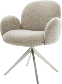 Drehstuhl Nube-Flex mit Armlehnen Webstoff Soft Beige Kreuzgestell breit Edelstahl 360° drehbar Wippfunktion Taschenfederkern