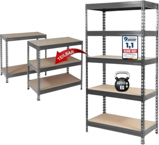 KARAT Schwerlastregal - Steckregal, Kellerregal, Lagerregal, Werkbank - Traglast bis 1250 kg - Schnelle Montage & Standsicher (Anthrazit-Grau, 180 x 90 x 60 cm)