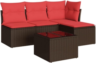 vidaXL 5-tlg. Garten-Sofagarnitur mit Kissen Braun Poly Rattan 3217514