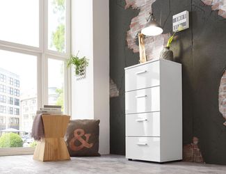 BMG Möbel Schubladen Kommode Sideboard Tower Marbella in Hochglanz weiß Höhe 91 Breite 44 Tiefe 32 cm