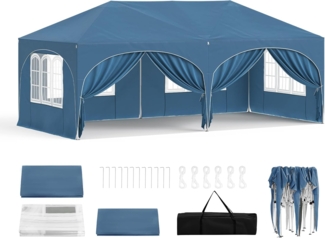 WOLTU Pavillon, Faltpavillon 3x6 m, mit 6 Seitenwänden, Partyzelt wasserabweisend UV-Schutz 50+, höhenverstellbarer Gartenpavillon, mit Tragetasche, für Outdoor Garten Camping Blau