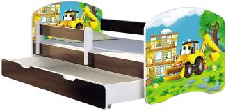 ACMA Kinderbett Jugendbett mit Einer Schublade und Matratze Wenge mit Rausfallschutz Lattenrost II 140x70 160x80 180x80 (20 Bagger, 160x80 + Bettkasten)