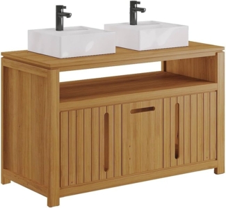 Vente-unique - Waschbeckenunterschrank - Helles Teakholz mit Doppelwaschbecken - 120 cm - SARATOK