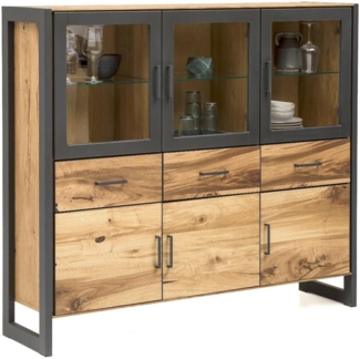 Highboard Jolly / Janne , Glas, Holzwerkstoff, Kunststoff , Holzfarben , 158 x 141 x 40 cm