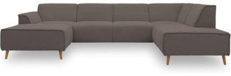DOMO Collection Jules Wohnlandschaft, Skandinavisches Sofa mit Federkern, Couch in U-Form, braun (kaki), 159 x 333 x 191 cm