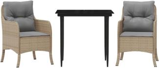 3-tlg. Garten-Essgruppe mit Kissen Beige Poly Rattan