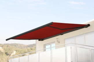 Elektrische Kassettenmarkise T122, Markise Vollkassette 4x3m ~ Acryl bordeaux-rot, Rahmen anthrazit