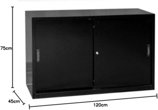 Schiebetürenschrank Schiebetüren Büro Aktenschrank Sideboard aus Stahl Schwarz 750 x 1200 x 450 mm (Höhe x Breite x Tiefe) 550129