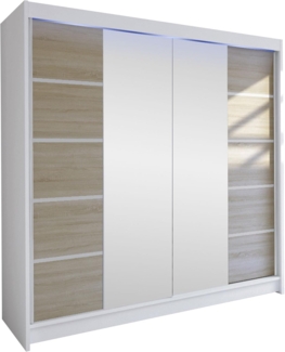 Kleiderschrank Talin V, mit RGB LED Beleuchtung, Farbe: Weiß / Sonoma Eiche