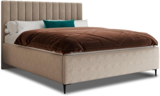 Polsterbett Soho - Bettkasten mit Gasdruckfedern - Doppelbett mit Lattenrost, Bett mit Metallfüße und Polsterkopfteil, Bettgestell, Schlafzimmer, Velvet Stoff (Beige (Paros 02), 160 x 200 cm)
