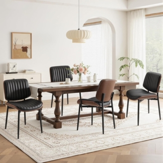 COLAMY Esszimmerstuhl 4er Set, Esszimmer- und Küchenstühle, Gepolsterte Stühle im Mid-Century-Modern-Stil mit Walnuss-Bugholz und Metallbeinen,Schwarz