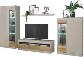 Wohnwand Griego in grau matt und Eiche 350 x 199 cm