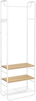 VASAGLE Garderobenständer, Garderobe, Kleiderständer, mit Schuhablage, Schuhregal, Flur, Schlafzimmer, 58 x 28 x 181 cm, skandinavisch, mattweiß-goldeichenfarben HSR81WN