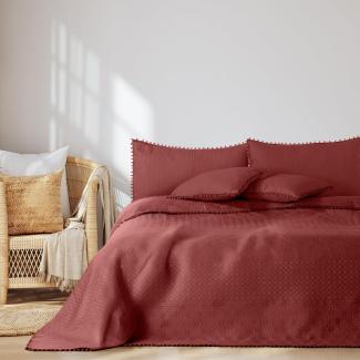 AmeliaHome Tagesdecke mit Pompons 240x260 cm Bettüberwürf zweiseitig Ultrasonic Steppung Polyester Meadore Altrosa