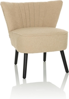 hjh LIVING Bequemer Polstersessel MANISO Teddy-Stoff Beige, Loungesessel Cocktailsessel gepolstert mit schwarzen Holzbeinen