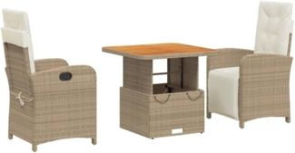 3-tlg. Garten-Essgruppe mit Kissen Beige Poly Rattan