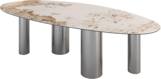 Esstisch Edge Oval 280x130 Keramik Minas Melange Weiß-Beige Pilier Edelstahl