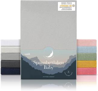 Laleni 2er-Set Spannbettlaken Stubenwagen oval 38x77 cm - Oeko-Tex Zertifiziert, 100% Baumwolle, atmungsaktives Spannbetttuch Jersey Baby, 135 g/m², Moonlight Grey - Grau