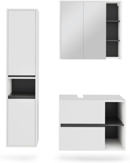 Badmöbel-Set Viola Weiß/Grau 3 Teile Vicco