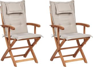 Set mit 2 Stühlen und Sitzkissen MAUI Akazienholz Taupe