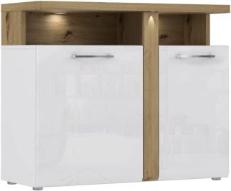 Sideboard Talena 1 weiß Artisan Eiche 104 x 86 x 44 cm Anrichte LED mit Beleuchtung