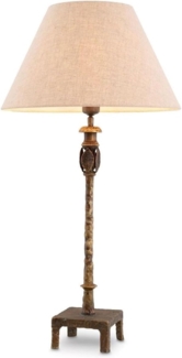 Casa Padrino Luxus Tischleuchte Vintage Messing / Beige Ø 44,5 x H. 84 cm - Schreibtischleuchte mit rundem Lampenschirm - Luxus Tischleuchten - Luxus Schreibtischleuchten - Luxus Leuchten