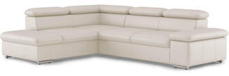 CAVADORE Echtleder-Schlafcouch Valerie mit Ottomane / Ecksofa mit Bettfunktion + Kopfteilverstellung / 272 x 73 x 226 / Leder Weiß