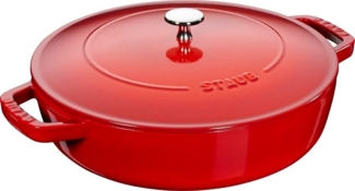 STAUB Gusseisen Bräter, Chistera Tropfenstruktur im Deckel für optimale Befeuchtung/Aromaregen, Rund 28 cm, 3,7 L, Für alle Herdarten geeignet inkl. Induktion & Backofen, Kirschrot