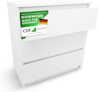CDF Kommode mit Schublade Weiß Schrank Schubladenschrank 3 Schubladen Malm Kommode viel Stauraum Geeignet für Wohnzimmer Schlafzimmer Komodenschrank Organizer Kleidung 40T x 70B x 75H cm