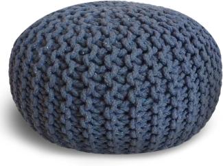 casamia Pouf Ø 55 o. 45 cm Sitzpouf Strickhocker Sitzpouf Bodenkissen nachhaltig Grobstrick Optik Größe ø 55 cm, Farbe dunkelblau