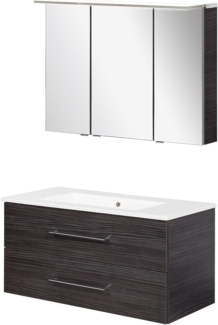 Fackelmann B.PERFEKT Waschtisch Set mit Spiegelschrank 103 cm breit, Anthrazit, Waschbecken Keramik