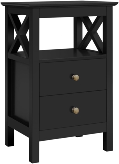 Yaheetech Nachttisch Nachtschrank Moderner Beistelltisch mit 2 Schubladen & 1 Offene Ablagefach X-förmige Stütze Nachtkommode Stabiler Ablagetisch Nachtkonsole für Schlafzimmer, Schwarz