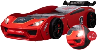 Coemo Kinder Autobett Dream Racer Kinderbett 90x200 im Rennwagen Design mit LED Beleuchtung und Lattenrost für Jungen und Mädchen - Betten Farbe Rot - Rennbett